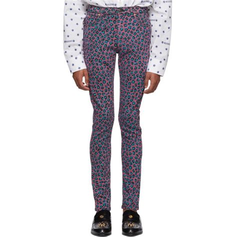 pink and blue leopard skinny jeans gucci|Gucci tapered jeans.